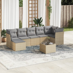 8 Pcs conjunto de sofás p/ jardim com almofadões vime PE bege