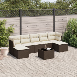 8 Pcs conjunto sofás de jardim c/ almofadões vime PE castanho