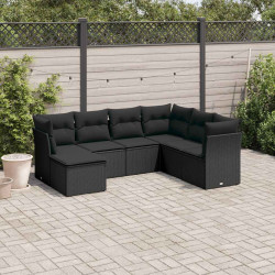 7 Pcs conjunto de sofás p/ jardim c/ almofadões vime PE preto