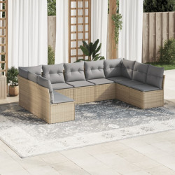 9 Pcs conjunto de sofás p/ jardim com almofadões vime PE bege
