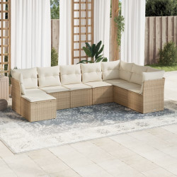 8 Pcs conjunto de sofás p/ jardim com almofadões vime PE bege