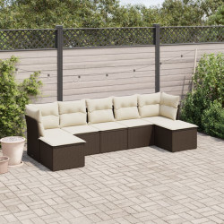7 Pcs conjunto de sofás jardim c/ almofadões vime PE castanho