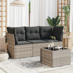4 Pcs conj. sofás jardim c/ almofadões vime PE cinzento-claro