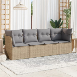4 Pcs conjunto de sofás para jardim c/ almofadões vime PE bege