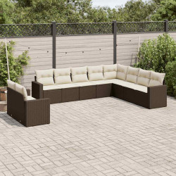 10 Pcs conj. sofás jardim com almofadões vime PE castanho