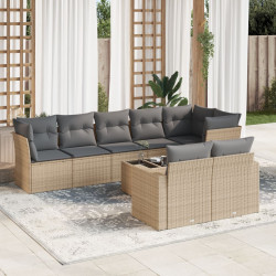 9 Pcs conjunto de sofás p/ jardim com almofadões vime PE bege