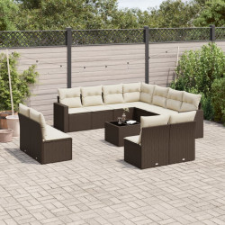 12 Pcs conjunto de sofás jardim com almofadões vime PE castanho