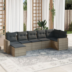 7 Pcs conjunto sofás p/ jardim c/ almofadões vime PE cinzento