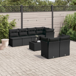 8 Pcs conjunto sofás de jardim com almofadões vime PE preto