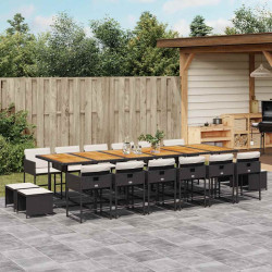17 Pcs conjunto de jantar p/ jardim c/ almofadões vime PE preto
