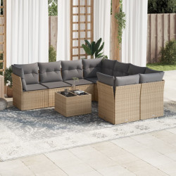 9 Pcs conjunto de sofás p/ jardim com almofadões vime PE bege