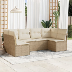 6 Pcs conjunto de sofás p/ jardim com almofadões vime PE bege
