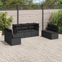 7 Pcs conjunto de sofás p/ jardim c/ almofadões vime PE preto