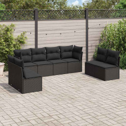 8 Pcs conjunto sofás de jardim com almofadões vime PE preto