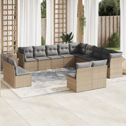 13 Pcs conjunto de sofás p/ jardim com almofadões vime PE bege
