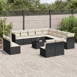 14 Pcs conjunto de sofás p/ jardim c/ almofadões vime PE preto