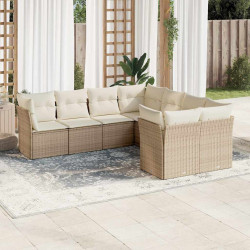 8 Pcs conjunto de sofás p/ jardim com almofadões vime PE bege