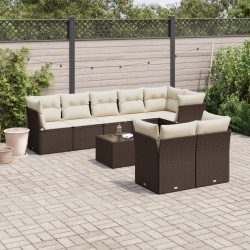 9 Pcs conjunto sofás p/ jardim c/ almofadões vime PE castanho