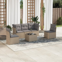 6 Pcs conjunto de sofás p/ jardim com almofadões vime PE bege