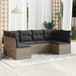 6 Pcs conjunto sofás de jardim com almofadões vime cinzento