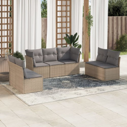 7 Pcs conjunto de sofás p/ jardim com almofadões vime PE bege