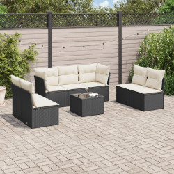 8 Pcs conjunto sofás de jardim com almofadões vime PE preto