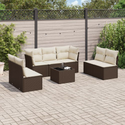 8 Pcs conjunto sofás de jardim c/ almofadões vime PE castanho