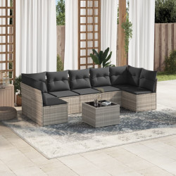 8 Pcs conj. sofás jardim c/ almofadões vime PE cinzento-claro