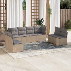 8 Pcs conjunto de sofás p/ jardim com almofadões vime PE bege