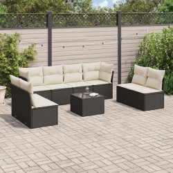 9 Pcs conjunto de sofás p/ jardim c/ almofadões vime PE preto