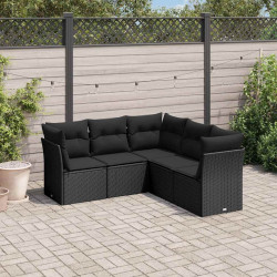5 Pcs conjunto sofás de jardim com almofadões vime PE preto