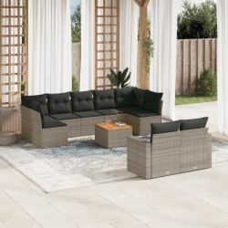 10 Pcs conjunto sofás de jardim c/ almofadões vime PE cinzento