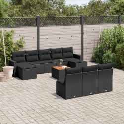 11 Pcs conjunto sofás de jardim c/ almofadões vime PE preto