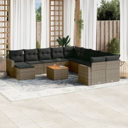12 Pcs conjunto de sofás jardim c/ almofadões vime PE cinzento