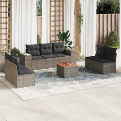 8 Pcs conjunto sofás de jardim c/ almofadões vime PE cinzento