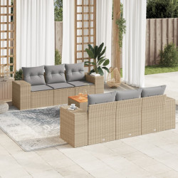 7 Pcs conjunto de sofás p/ jardim com almofadões vime PE bege