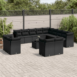 14 Pcs conjunto de sofás p/ jardim c/ almofadões vime PE preto
