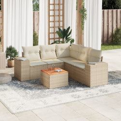 6 Pcs conjunto de sofás p/ jardim com almofadões vime PE bege