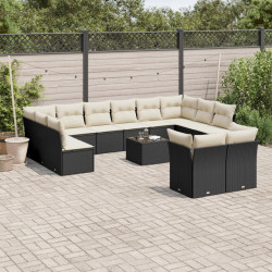13 Pcs conjunto de sofás de jardim com almofadões vime PE preto