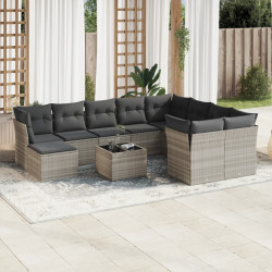 11 Pcs conjunto sofás de jardim c/ almofadões vime PE cinzento