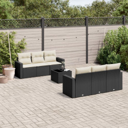 7 Pcs conjunto de sofás p/ jardim c/ almofadões vime PE preto