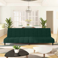 Sofá-cama de 2 lugares veludo verde-escuro