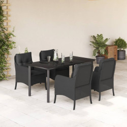 5 Pcs conjunto de jantar p/ jardim c/ almofadões vime PE preto
