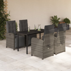 5 Pcs conjunto de jantar p/ jardim c/ almofadões vime PE cinza