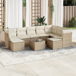 10 Pcs conjunto de sofás p/ jardim com almofadões vime PE bege