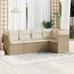 5 Pcs conjunto de sofás p/ jardim com almofadões vime PE bege