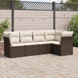 5 Pcs conjunto sofás p/ jardim c/ almofadões vime PE castanho