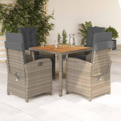 5 Pcs conjunto de jantar p/ jardim c/ almofadões vime PE cinza