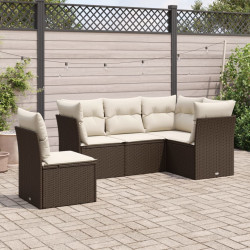 5 Pcs conjunto sofás p/ jardim c/ almofadões vime PE castanho
