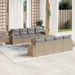 9 Pcs conjunto de sofás p/ jardim com almofadões vime PE bege